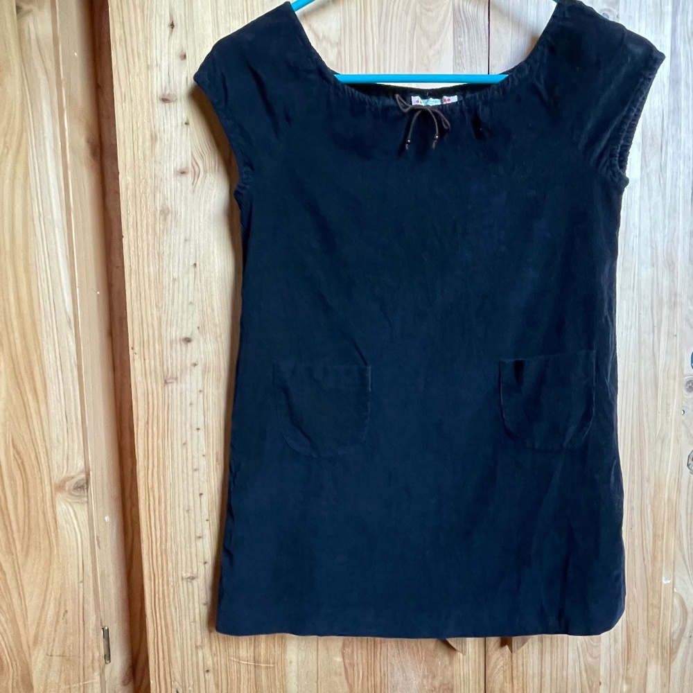 BONPOINT France Corduroy Fine Ribbed Dress Black Blue Two Pocket 6